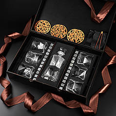 Подарунковий набір 6 склянок для віскі, графином та стеатитовим камінням для охолодження віскі. 6 шт. склянок Bormioli Rocco Cassiopea 330 мл + Графин Bormioli Rocco Cassiopea 800 мл