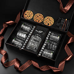 Подарунковий набір 6 склянок для віскі, графином та стеатитовим камінням для охолодження віскі. 6 шт. кришталевих склянок Bohemia Timesquare 320 мл + Графин Bohemia Timesquare 800 мл