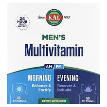 Мультивітаміни для чоловіків KAL "Men's Multivitamin" для прийому вранці та ввечері (2 баночки по 60 таблеток)