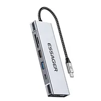 USB-хаб Essager (EHB08-QK0G-Z) Gray 8 in 1 USB C HUB with 10Gbps External Hard Drive Function NVMЕ/SATA SSD