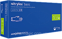 Перчатки нитриловые без пудри, синие NITRYLEX BASIC размер S (100 шт/уп) MERCATOR