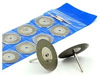Набор из 10 отрезных алмазных дисков 30 мм для гравера, дрели+2 держателя