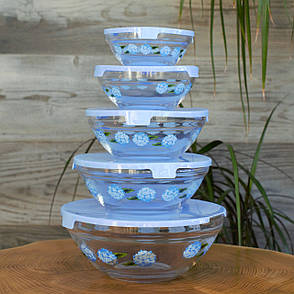 Судочки скляні з пластиковими кришками 5 шт., фото 3