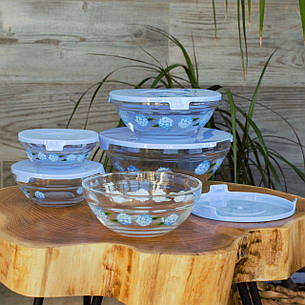 Судочки скляні з пластиковими кришками 5 шт., фото 1