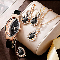 Комплект жіночий кварцевий наручний годинник, підвіска, сережки та кільце