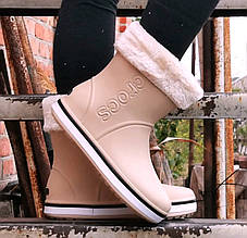 Жіночі Гумові Напівчоботи CROCS Бежеві Чоботи Крокси Теплі Зимові (розміри: 36,37) — 26