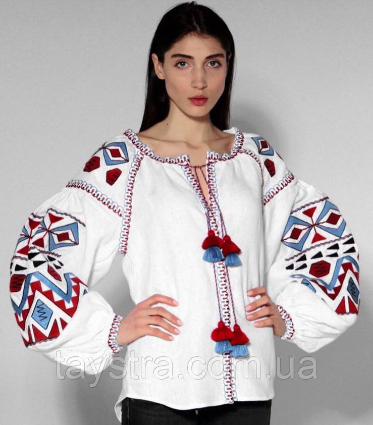 Біла блуза вишиванка, блузка біла, этно блузка, блуза льон, фото 1
