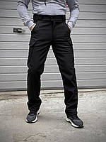 Штаны карго брюки мужские зимние теплые качественные Softshell Peak цвет черный