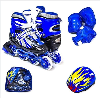 Дитячий комплект ролики з регульованим розміром захистом і шоломом Power Champs Blue з PP клесами р 34-37, фото 1
