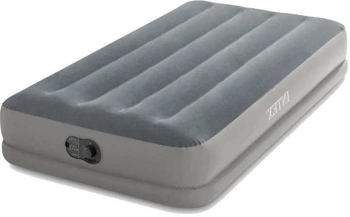 Одномісний надувний велюровий матрац 99х191х30 см з вбудованим насосом USB Intex 64112 Сірий