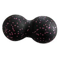 Сдвоеный мячь ролик для массажа тела и триггерных точек 16х8 см черно-розовый