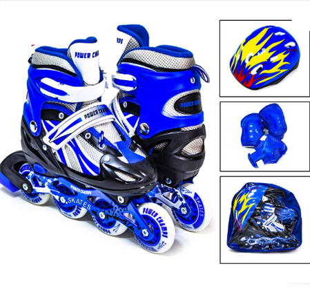 Багатофункціональний комплект "Ролики 1169668381" Power Champs Blue із захистом і шоломом розм. 34-37 (синій), фото 1