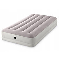 Односпальная надувная велюровая кровать 191 x 99 x 30 см с портативным USB-насосом Intex 64177 Серый