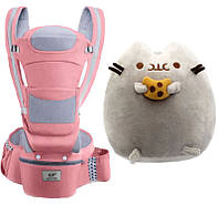 Хипсит Эрго-рюкзак кенгуру переноска Baby Carrier 20 кг 6 в 1 Pink и игрушка кот c Печеньем П SX, код: 7791633
