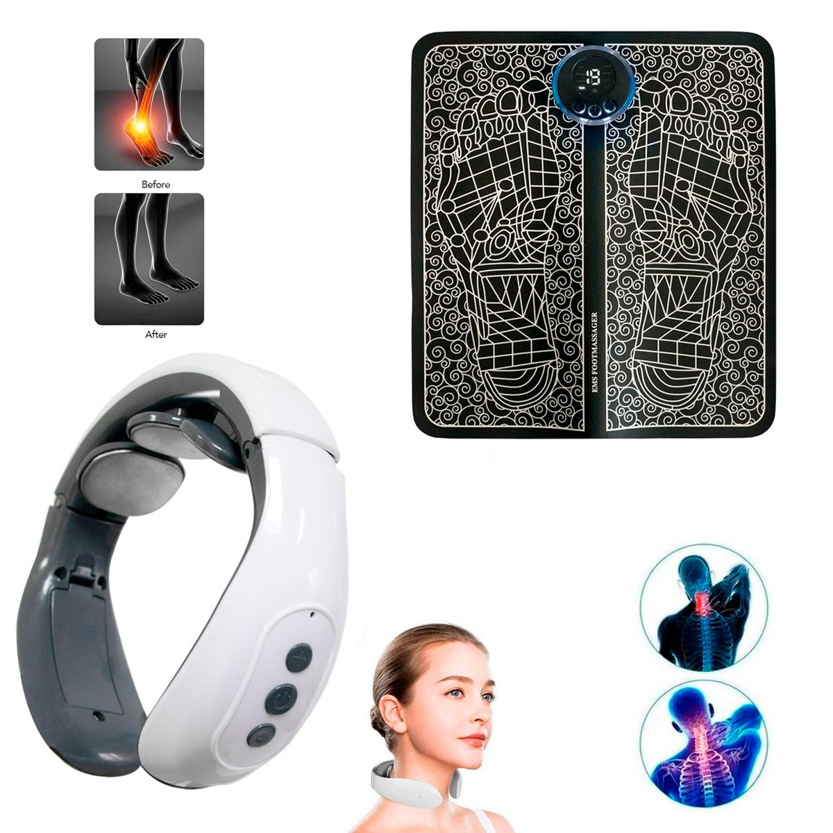Масажний коврик EMS для ніг та шейний масажер Smart Neck HX-1680 для релаксації та покращення кровообігу
