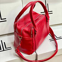 Стильная сумка на три отделения из натуральной красной итальянской кожи в разных цветах