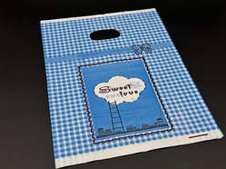 Подарункові поліетиленові пакети 25х35см "Sweet Love". Колір блакитний. / Подарункові поліетиленові пакети 25х35см "Sweet Love".