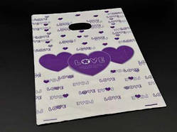 Подарункові поліетиленові пакети 25х35см "Love". Колір біло-фіолетовий. / Подарункові поліетиленові пакети 25х35см "Love". Колір