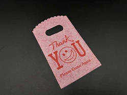 Подарункові поліетиленові пакети 9х15см "Thank You. Please Come Again". Колір червоний. / Подарункові поліетиленові пакети 9х15см