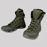 Зимние полуберцы кожаные на меху Oksy Tactical ботинки экомех Olive размер 40