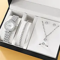 Подарочный женский набор наручные кварцевые часы Relogio Feminino Diamond ожерелье, браслет, серьги и кольцо