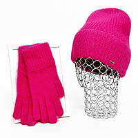 Комплект жіночий зимовий ангоровий на флісі (шапка+рукавички) ODYSSEY 55-58 см Малина 12857 - 4186