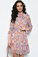 Платье женское шифоновое персикового цвета с разноцветными узорами 171446S