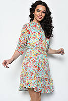 Платье женское шифоновое бирюзового цвета с разноцветными узорами 171634T Бесплатная доставка