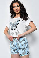 Пижама женская летняя шорты+футболка бело-голубого цвета 170641S