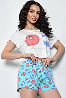 Пижама женская летняя шорты+футболка бело-голубого цвета 170645M