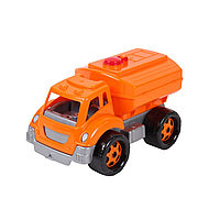 Дитяча помаранчева машинка"Бензовоз" ТехноК, Спецтехніка вантажівка з клапаном, для вивчення транспорту