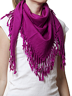 Однотонный шерстяной платок женский красивый большой с бахромой фиолетового цвета