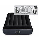 Односпальне надувне велюрове ліжко 191x99x25 см з вбудованим насосом та підголовником Intex 64146 Чорний, фото 5