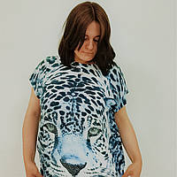 Жіноча стильна футболка оверсайс з принтом леопард приємна до тіла не вицвітає після прання добре тримає форму