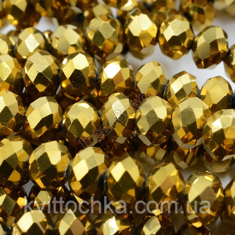Бусини кришталеві (Рондель) 8х6 мм виріб 65-70 намистин, золото металізований
