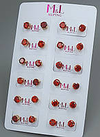 Сережки-гвоздики XР M&L. Позолота 18К. Камені: червоний циркон. Діаметр: 6 мм. 12 пар.