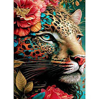 Алмазная мозаика, без подрамника "Леопард в ярких цветах" 40х50 см [tsi232206-ТСІ]