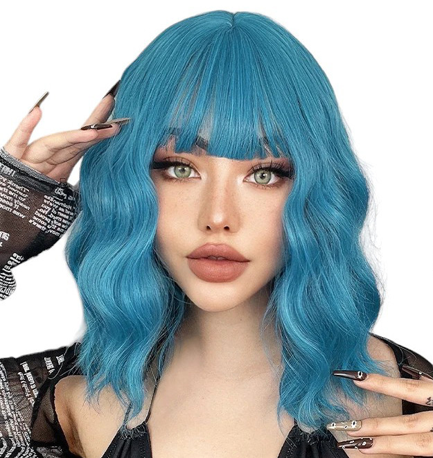 Перука яскрава блакитна, натуральне синтетичне волосся TB056-6