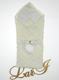 Дитяче в'язане покривало плед для прогулянок з новонародженим, на виписку розмір 85х85 см Lari Кремовий