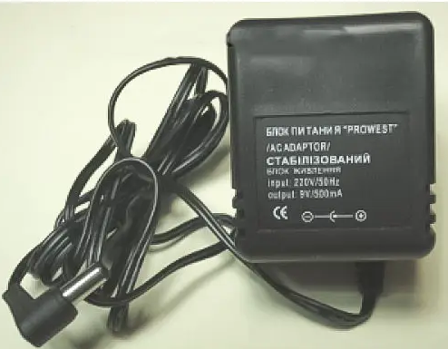 Блок живлення 9v 500ma (трансформаторний, стабілізований) штекер 2.1*5.5 (ProWest) (+), фото 1