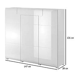 Високий комод з дверцятами Toledo 147 см білий з глянсовим фасадом без ручок із закругленими кутами в кімнату