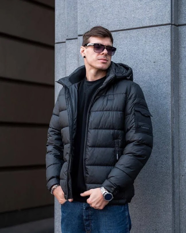 Куртка чоловіча зимова з капюшоном великий розмір 48 графіт, фото 1