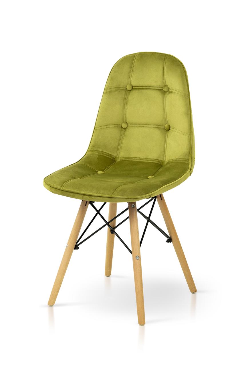 Стілець обідній Джастін велюр з дерев'яними ніжками (оливковий/бук), фото 1