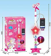 Микрофон на стойке с подсветкой, подключение к телефону Розовый с единорогом