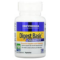 Ферменты и пробиотики, Digest Basic + Probiotics, Enzymedica, 30 капсул