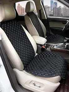 Накидки на сидушки авто передні чорні нитка сіра Decor, накидки алькантара універсальні