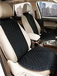 Накидки на сидушки авто передні чорні нитка синя Decor, накидки алькантара універсальні