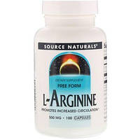 L-аргинин, в свободной форме, L-Arginine, Source Naturals, 500 мг, 100 капсул