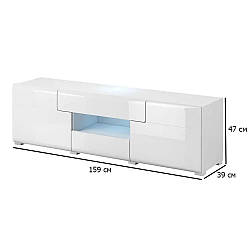 Біла тумба під телевізор Toledo 159 см із глянсовим фасадом із підсвічуванням у кімнату