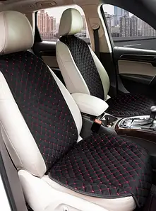 Накидки на сидушки авто передні чорні нитка червона Decor, накидки алькантара універсальні